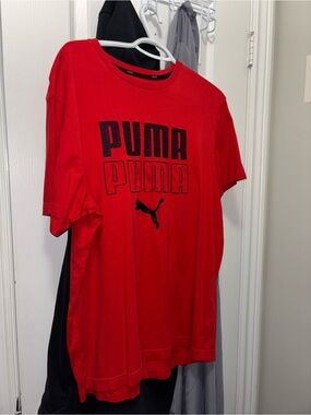 Puma Red Short Sleeve Logo Tee with Black Cat Emblem